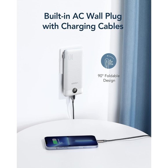 Power Bank for iPhone Built in Cables Fast Charging USB C Slim 10000 - Picture 3 of 9